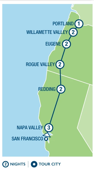 Pacific Northwest Wine Trail USA Tour route map